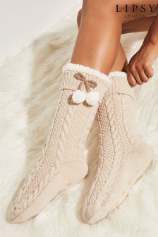 Lipsy Cream Chunky Cosy Cable Knitted Slipper Socks (K61888) | €12.50