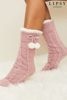 Lipsy Pink Chunky Cosy Cable Knitted Slipper Socks (K61889) | INR 1,680