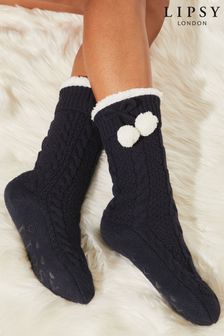 Lipsy Navy Blue Chunky Cosy Cable Knitted Slipper Socks (K61890) | INR 1,680