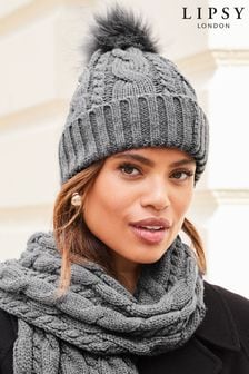 Lipsy Grey Cosy Knit Faux Fur Bobble Hat (K61895) | €11.50