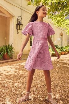 Lipsy Rose Pink Flutter Sleeve Lace Occasion Dress (K61917) | $91 - $107