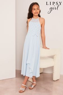 Lipsy Light Blue Strap Maxi Pearl Occasion Dress (7-16yrs) (K61922) | $89 - $103