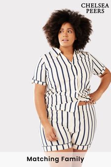 Chelsea Peers Navy Blue Stripe Curve Organic Cotton Button Up Short Pyjama Set (K61945) | 27 €