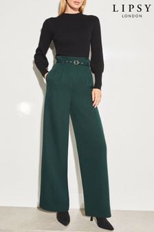 Lipsy Teal Green Paperbag Wide Leg Belted Tailored Trousers (K62050) | LEI 285