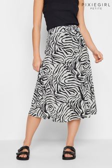 PixieGirl Petite Black Zebra Belted Midi Skirt (K62129) | €16