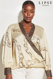 Кремовый с рисунком - Блузка с длинными рукавами и запахом Lipsy (K62628) | €20