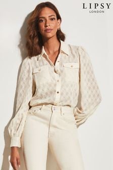 Кремовый с выжженным эффектом - Lipsy рубашка на пуговицах с карманом спереди (K62631) | €44