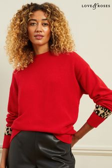 Czerwony - Przytulny sweter z dzianiny Love & Roses (K62664) | 112 zł