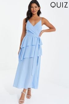 Quiz Light Blue Chiffon Frill Detail Strappy Midaxi Dress (K62925) | €27