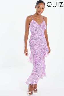 Quiz Pink & Purple Strappy Chiffon Tiered Midi Dress (K62926) | €30
