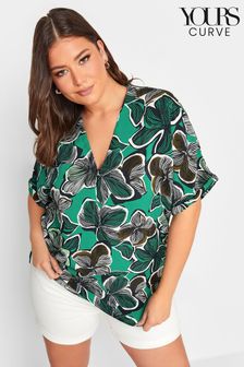 Yours Curve Green Short Sleeve Pleat Front Shirt (K63002) | OMR12