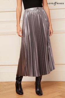 Love & Roses Silver Pleated Midi Skirt (K63073) | €24