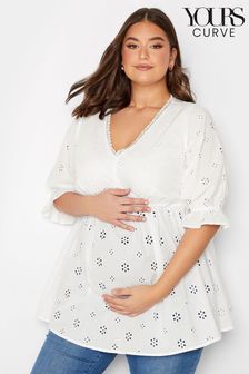 Yours Curve White Maternity Broiderie V-Neck Blouse (K63106) | €18