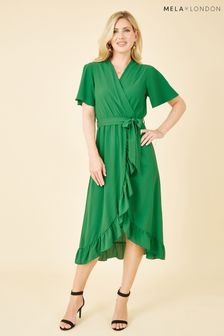 Mela Green Wrap Over Frill Hem Dress (K63189) | €22.50