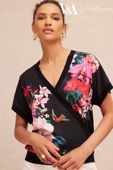 Love & Roses V&a Love & Roses Woven Front Short Sleeve Knitted  Wrap Top (K63313) | DKK202