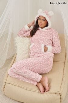 Loungeable Pink Snow Tipped Hooded Ears Twosie (K63356) | $54