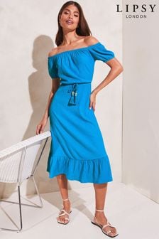 Lipsy Blue Bardot Jersey Belted Midi Dress (K63388) | €55