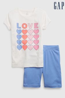 Gap White Love Heart Print Short Sleeve Pyjama Shorts Set (K63547) | €13.50