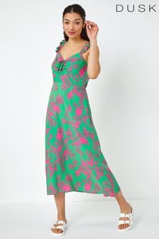 Dusk Green & Pink Floral Print Midi Sundress (K63613) | €29