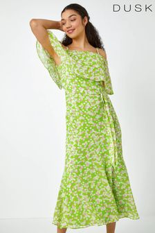 Dusk Lime Green Multi Spot Print Overlay Chiffon Maxi Dress (K63618) | €49