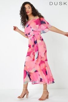 Dusk Pink Multi Abstract Overlay Chiffon Maxi Dress (K63619) | €43