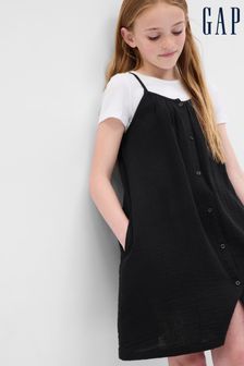 Gap Black Crinkle Gauze Button-Front Dress - Kids (K63798) | €12.50