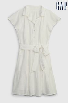 Gap White Crinkle Gauze Flutter Sleeve Mini Shirtdress (K64038) | €27