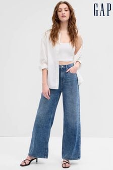 Blauw - Gap - Jeans met hoge taille, wijde pijpen en Washwell (K64060) | €84