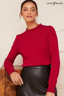 Love & Roses Red Ruffle Lettuce Neck Fine Gauge Jumper (K64290) | 49 €