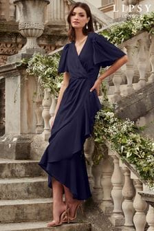 Темно-синий - Платье макси для подружки невесты с запахом и расклешенными рукавами Lipsy (K64424) | €77