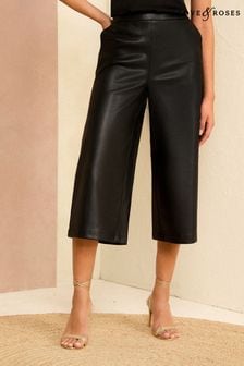 Love & Roses Black Faux Leather Culotte Trousers (K64474) | $101