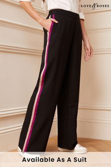Love & Roses Black Side Stripe High Waist Wide Leg Tailored Trousers (K64546) | kr519