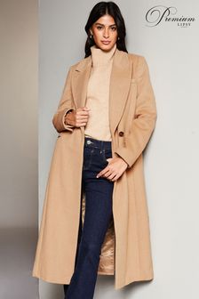 Lipsy Camel Premium Wool Blend Self Tie Wrap Trench Coat (K64584) | AED754