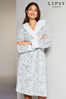 Lipsy Grey Leopard Animal Cosy Borg Super Soft Dressing Gown (K65010) | 56 €