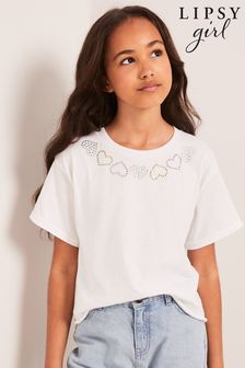 Lipsy White Heart Embellished Detail T-Shirt (K65046) | INR 1,544 - INR 2,205