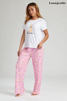 Set pijamale cu pantaloni lungi și bluză cu cățeluș și pantaloni lungi Loungeable ""Life Is Golden (K65106) | 131 LEI