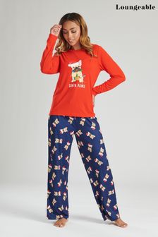 Set de pijamale cu pantaloni lungi și tricou cu model moș Crăciun și model moș Crăciun Loungeable (K65108) | 143 LEI