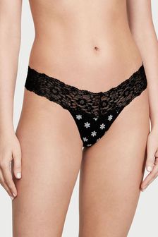 Victoria's Secret Black Snowflakes Posey Lace Waist Thong Knickers (K65190) | €4.50
