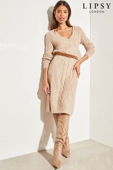 Нейтральный - Lipsy платье-джемпер с V-образным вырезом и поясом (K65306) | €52
