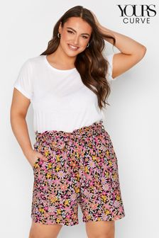 Yours Curve Black Floral Paper Bag Waist Short (K65458) | €15