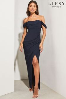 Marineblau - Lipsy Drapiertes Maxikleid mit Schlitz und Carmenausschnitt (K65505) | 65 €