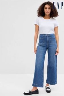 Gap Mid Wash Blue High Waisted Wide Leg Cropped Jeans (K65541) | 22,630 Ft