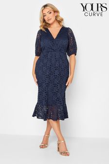 Yours Curve Blue London All Over Lace Wrap Dress (K65556) | €63