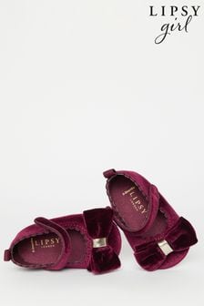 Lipsy Girl Burgundy Red Velcro Bow Mary Jane Ballerina Occasion Shoe Baby (K65599) | $32