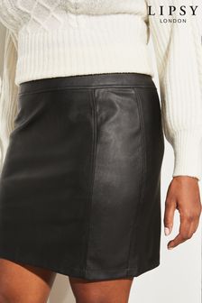 Lipsy Black Curve Faux Leather Mini Skirt (K65662) | kr452