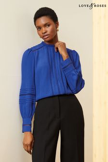 Love & Roses Cobalt Blue Long Sleeve Blouse With Central Pintuck Details (K65770) | €16