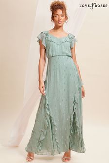 綠色 - Love & Roses金屬光燦皺摺綁帶長裙 (K65812) | NT$3,970