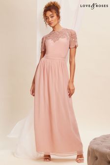 Love & Roses Pink Embellished Yoke Chiffon Maxi Bridesmaid Dress (K65821) | OMR70