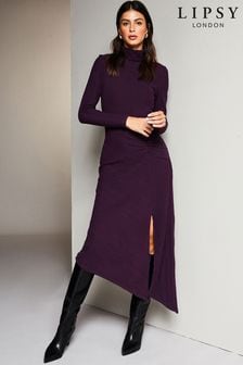 Пурпурный - платье-джемпер миди с высоким воротом и сборками Lipsy (K65849) | €49