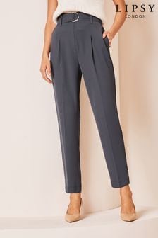 Lipsy Grey Petite Tapered Belted Smart Trousers (K66597) | $75